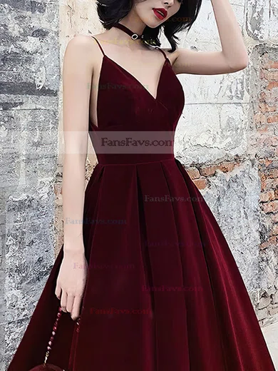 A-line V-neck Velvet Tea-length Prom Dresses #Favs020107468