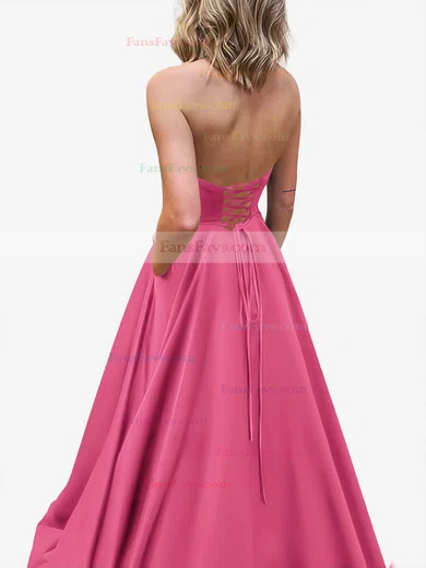 A-line Strapless Satin Sweep Train Pockets Prom Dresses #Favs020107479