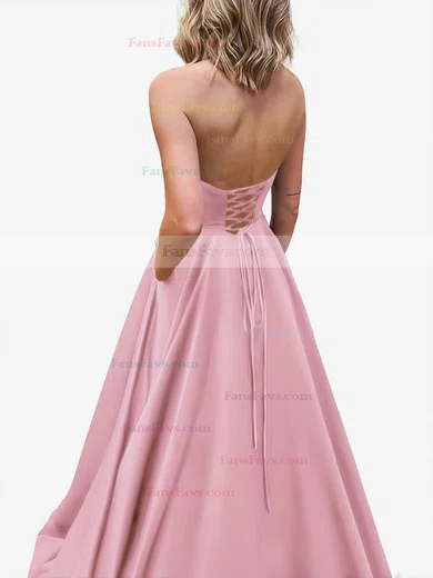 A-line Strapless Satin Sweep Train Pockets Prom Dresses #Favs020107479