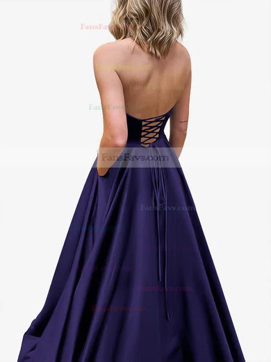 A-line Strapless Satin Sweep Train Pockets Prom Dresses #Favs020107479