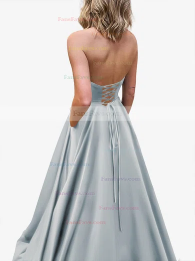 A-line Strapless Satin Sweep Train Pockets Prom Dresses #Favs020107479