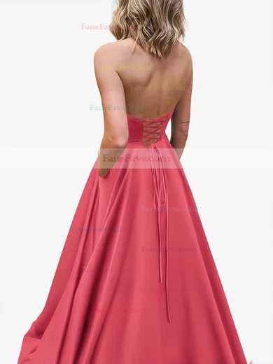 A-line Strapless Satin Sweep Train Pockets Prom Dresses #Favs020107479