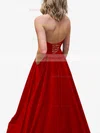 A-line Strapless Satin Sweep Train Pockets Prom Dresses #Favs020107479
