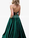 A-line Strapless Satin Sweep Train Pockets Prom Dresses #Favs020107479