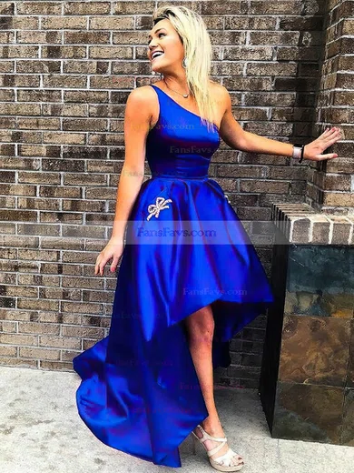 A-line One Shoulder Satin Asymmetrical Beading Prom Dresses #Favs020107480