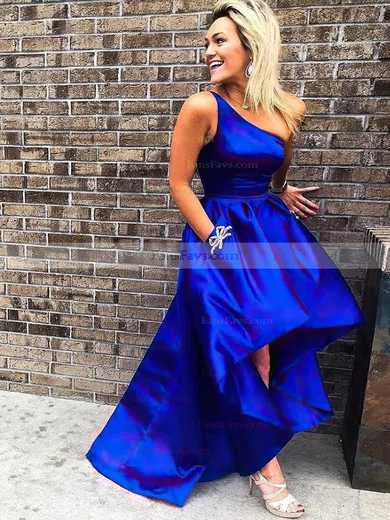 A-line One Shoulder Satin Asymmetrical Beading Prom Dresses #Favs020107480