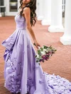 A-line Strapless Silk-like Satin Sweep Train Flower(s) Prom Dresses #Favs020107481