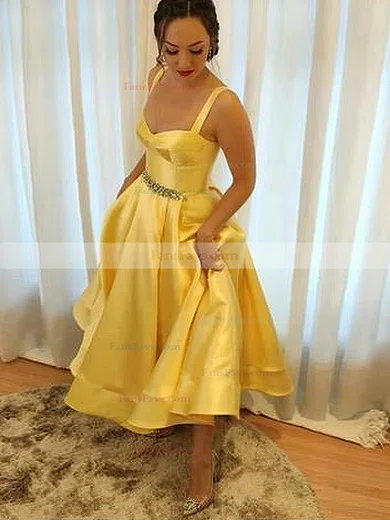 A-line Sweetheart Satin Ankle-length Beading Prom Dresses #Favs020107483