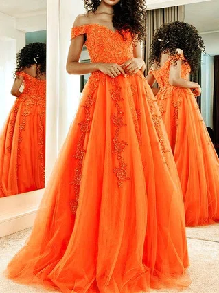 A-line Off-the-shoulder Tulle Sweep Train Beading Prom Dresses #Favs020107484 A-line Off-the-shoulder Tulle Sweep Train Beading Prom Dresses #Favs020107484