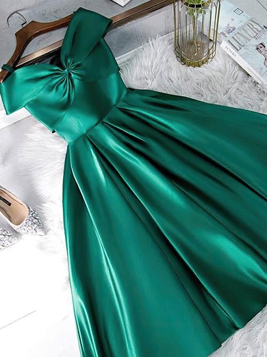 A-line Off-the-shoulder Satin Knee-length Prom Dresses #Favs020107494