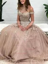 A-line Off-the-shoulder Glitter Floor-length Appliques Lace Prom Dresses #Favs020107495