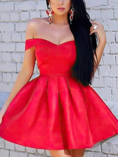 A-line Off-the-shoulder Satin Short/Mini Short Prom Dresses #Favs020107497