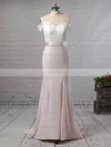 Trumpet/Mermaid Off-the-shoulder Silk-like Satin Sweep Train Sashes / Ribbons Prom Dresses #Favs020104519