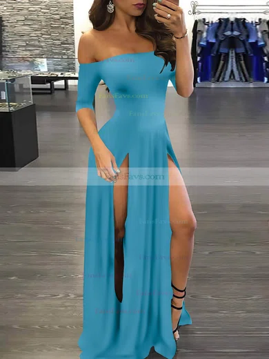 A-line Off-the-shoulder Silk-like Satin Sweep Train Split Front Prom Dresses #Favs020107500