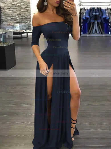 A-line Off-the-shoulder Silk-like Satin Sweep Train Split Front Prom Dresses #Favs020107500