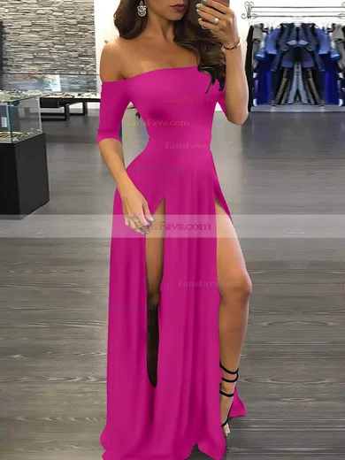 A-line Off-the-shoulder Silk-like Satin Sweep Train Split Front Prom Dresses #Favs020107500