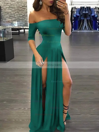 A-line Off-the-shoulder Silk-like Satin Sweep Train Split Front Prom Dresses #Favs020107500