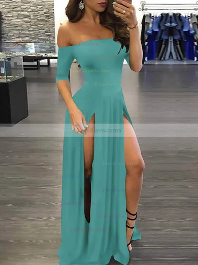 A-line Off-the-shoulder Silk-like Satin Sweep Train Split Front Prom Dresses #Favs020107500