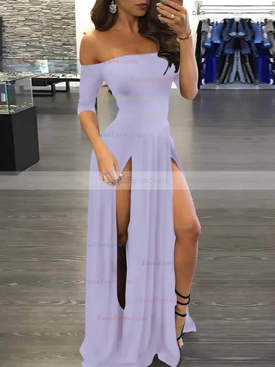 A-line Off-the-shoulder Silk-like Satin Sweep Train Split Front Prom Dresses #Favs020107500