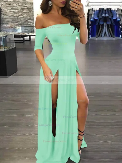 A-line Off-the-shoulder Silk-like Satin Sweep Train Split Front Prom Dresses #Favs020107500