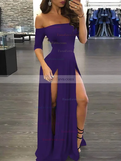 A-line Off-the-shoulder Silk-like Satin Sweep Train Split Front Prom Dresses #Favs020107500