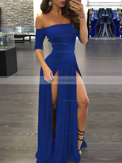 A-line Off-the-shoulder Silk-like Satin Sweep Train Split Front Prom Dresses #Favs020107500
