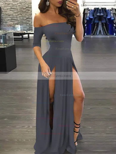 A-line Off-the-shoulder Silk-like Satin Sweep Train Split Front Prom Dresses #Favs020107500