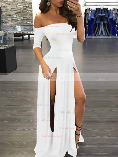 A-line Off-the-shoulder Silk-like Satin Sweep Train Split Front Prom Dresses #Favs020107500