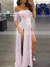 A-line Off-the-shoulder Silk-like Satin Sweep Train Split Front Prom Dresses #Favs020107500