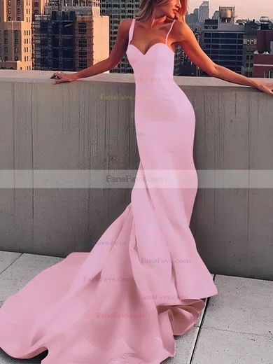 Sheath/Column Sweetheart Satin Court Train Prom Dresses #Favs020107508