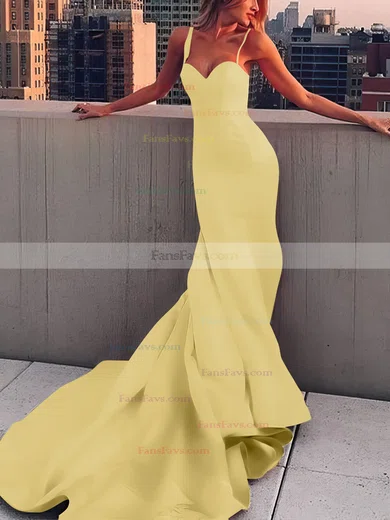 Sheath/Column Sweetheart Satin Court Train Prom Dresses #Favs020107508