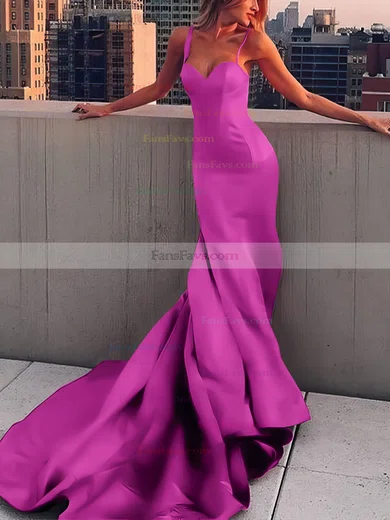 Sheath/Column Sweetheart Satin Court Train Prom Dresses #Favs020107508