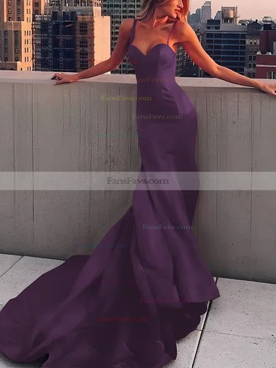 Sheath/Column Sweetheart Satin Court Train Prom Dresses #Favs020107508