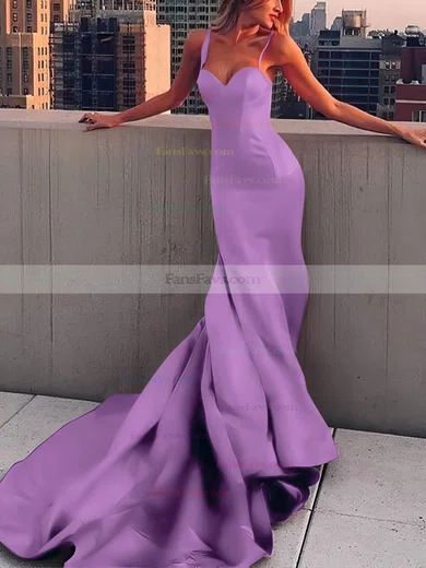 Sheath/Column Sweetheart Satin Court Train Prom Dresses #Favs020107508