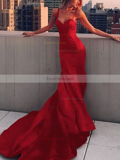 Sheath/Column Sweetheart Satin Court Train Prom Dresses #Favs020107508