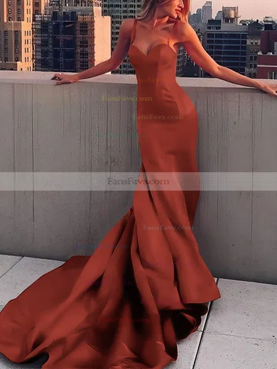 Sheath/Column Sweetheart Satin Court Train Prom Dresses #Favs020107508