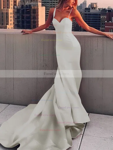 Sheath/Column Sweetheart Satin Court Train Prom Dresses #Favs020107508