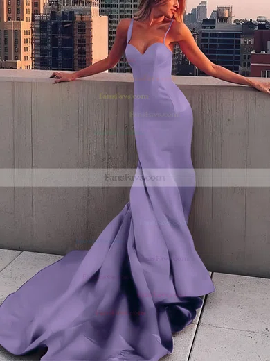 Sheath/Column Sweetheart Satin Court Train Prom Dresses #Favs020107508