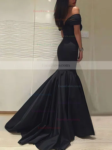Trumpet/Mermaid Off-the-shoulder Silk-like Satin Sweep Train Ruffles Prom Dresses #Favs020104524
