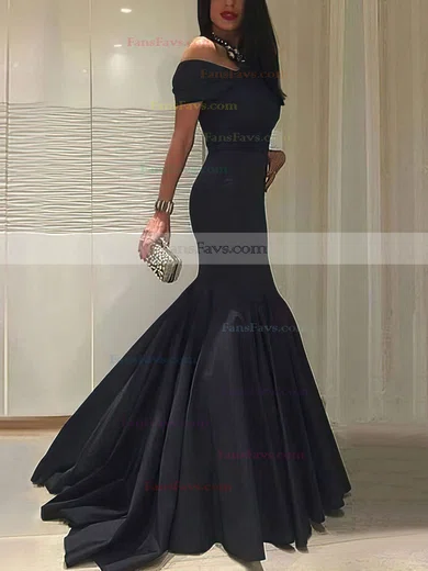 Trumpet/Mermaid Off-the-shoulder Silk-like Satin Sweep Train Ruffles Prom Dresses #Favs020104524