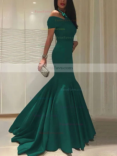 Trumpet/Mermaid Off-the-shoulder Silk-like Satin Sweep Train Ruffles Prom Dresses #Favs020104524