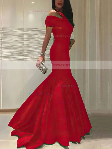 Trumpet/Mermaid Off-the-shoulder Silk-like Satin Sweep Train Ruffles Prom Dresses #Favs020104524