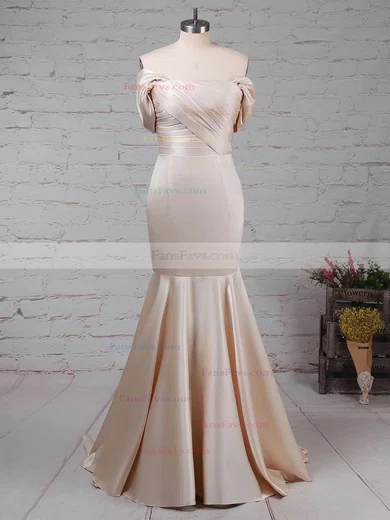 Trumpet/Mermaid Off-the-shoulder Silk-like Satin Sweep Train Ruffles Prom Dresses #Favs020104524