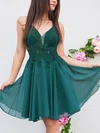 A-line V-neck Chiffon Short/Mini Appliques Lace Short Prom Dresses #Favs020107516