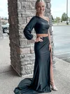 Trumpet/Mermaid One Shoulder Silk-like Satin Sweep Train Split Front Prom Dresses #Favs020107522