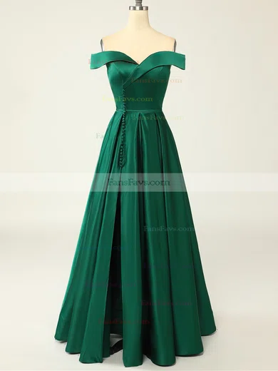 A-line Off-the-shoulder Satin Sweep Train Pockets Prom Dresses #Favs020107529