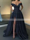 A-line Off-the-shoulder Satin Sweep Train Pockets Prom Dresses #Favs020107529