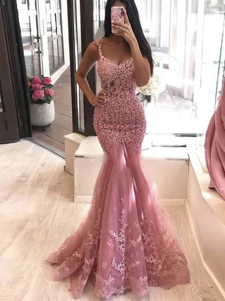 Trumpet/Mermaid V-neck Tulle Sweep Train Beading Prom Dresses #Favs020107534 Trumpet/Mermaid V-neck Tulle Sweep Train Beading Prom Dresses #Favs020107534