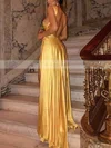 A-line V-neck Silk-like Satin Sweep Train Split Front Prom Dresses #Favs020107536