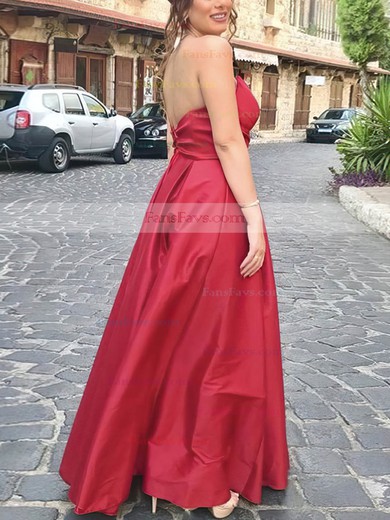A-line Strapless Satin Floor-length Prom Dresses #Favs020107539